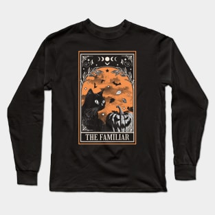 Black Cat Tarot Card - Witch Familiar Witchcraft Halloween Long Sleeve T-Shirt